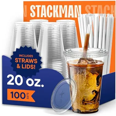 Stack Man 20 oz Cup, Lid & Straw Sets, 100-Pack