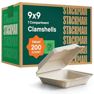 Stack Man 9x9 Hinged Clamshells, 200-Pack
