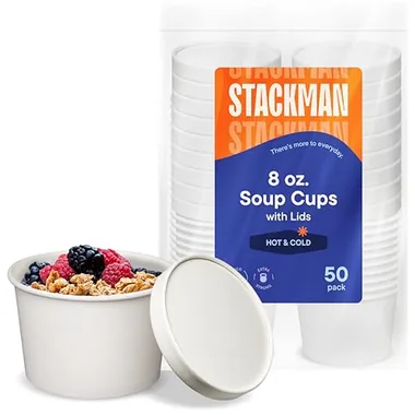 Stack Man 8 oz White Paper Soup Cups, 50-Pack