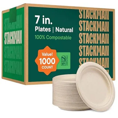 Stack Man 7-Inch Natural Brown Dessert Plates, 1,000-Pack