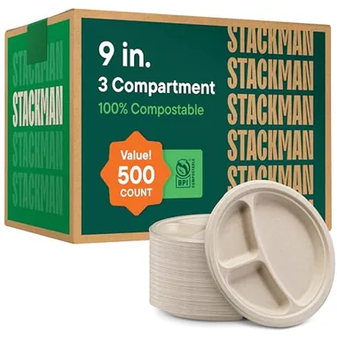 Stack Man 9-Inch Natural Brown Dinner Plates, 500-Pack