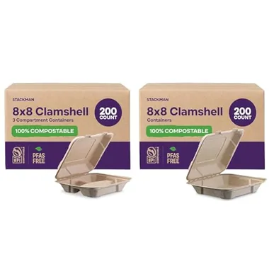 Stack Man 8x8 Hinged Clamshells, 200-Pack