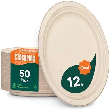 Stack Man 12.5-Inch Oval Platters, 50-Pack