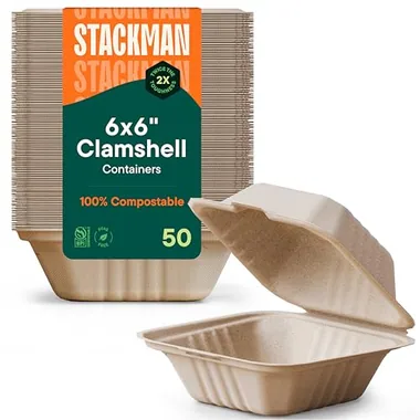 Stack Man 6x6 Hinged Clamshells, 50-Pack