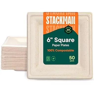 Stack Man 6-Inch Square Plates, 50-Pack