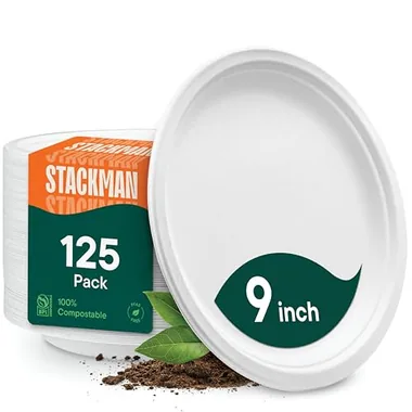 Stack Man 9-Inch White Dinner Plates, 125-Pack