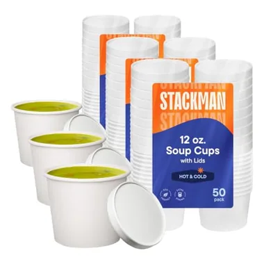 Stack Man 12 oz White Paper Soup Cups, 50-Pack