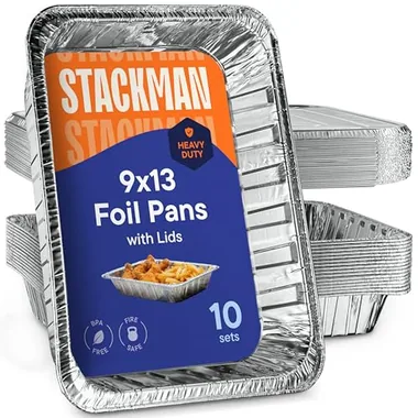 Stack Man 9x13 Silver Foil Pan & Lid Sets, 10-Pack