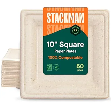 Stack Man 10-Inch Square Plates, 50-Pack