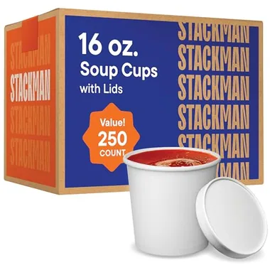 Stack Man 16 oz White Paper Soup Cups, 250-Pack