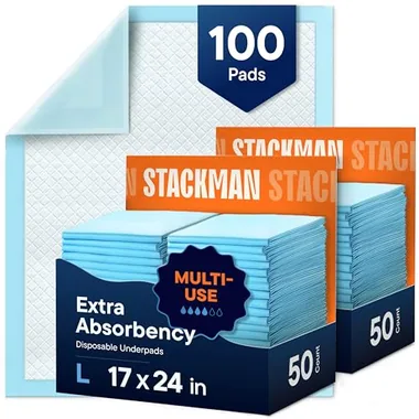 Stack Man 17in x 24in Blue Underpads, 100-Pack