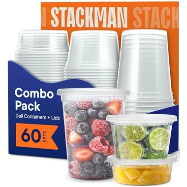 Stack Man 32 oz Deli Containers, 60-Pack