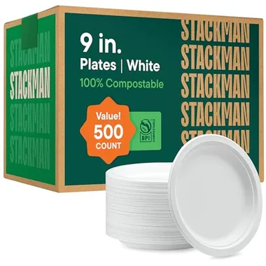 Stack Man 9-Inch White Dinner Plates, 500-Pack