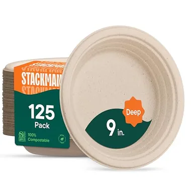 Stack Man 9-Inch Natural Brown Deep Dish Plates, 125-Pack