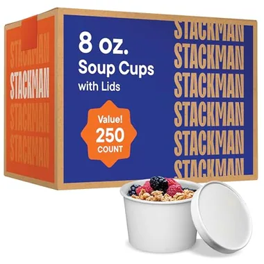 Stack Man 8 oz White Paper Soup Cups, 250-Pack