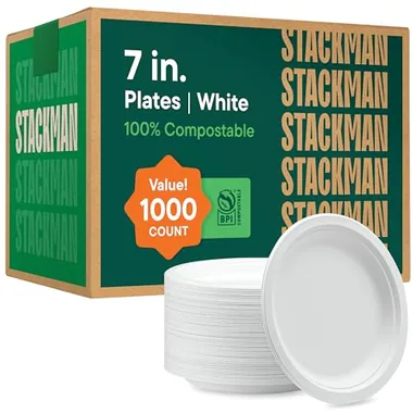 Stack Man 7-Inch White Dessert Plates, 1,000-Pack