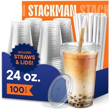 Stack Man 24 oz Cup, Lid & Straw Sets, 100-Pack